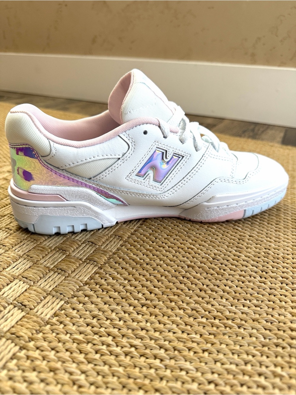 New Balance 550 Girls’ White/Multi Iridescent Sneaker—7 - Picture 12 of 14